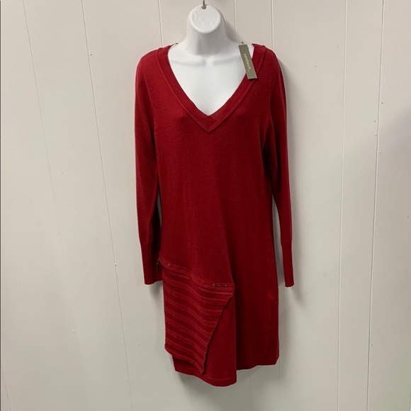 Red V-Neck Sweater Dress - Picture 1 of 1